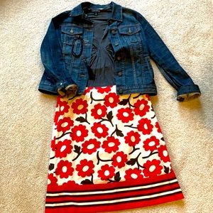 Boden red and white floral skirt
